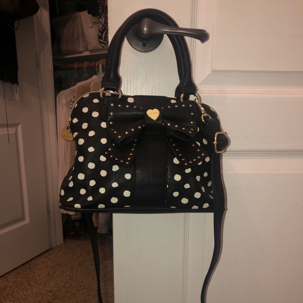Black and white polka dot Betsey Johnson purse